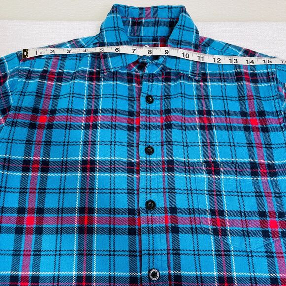 Vintage 90s Plaid Flannel Shirt Mens Small Womens Medium Plaid Flannel Blue Red - Picture 10 of 16
